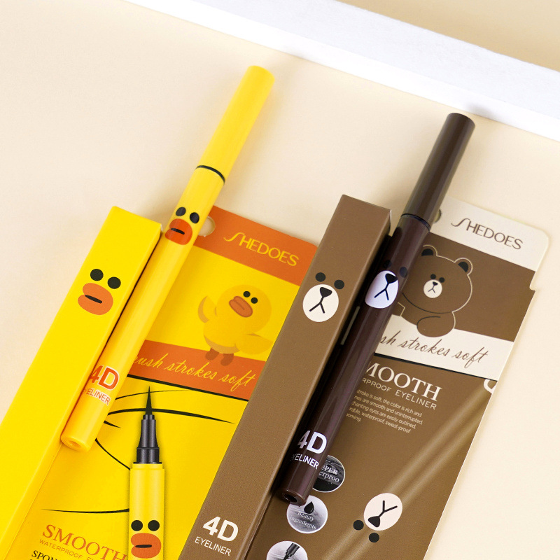 Shedoes de dibujos animados transfronterizos para principiantes pato amarillo lindo oso impermeable rápido seco negro duro lápiz de ojos