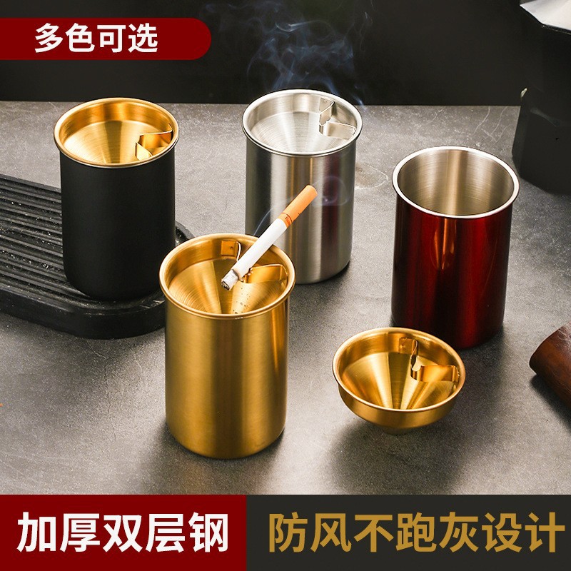 Creative ashtray stainless steel household car ashtray anti-spill anti-fall net cafe bar ashtray funnel with lid
