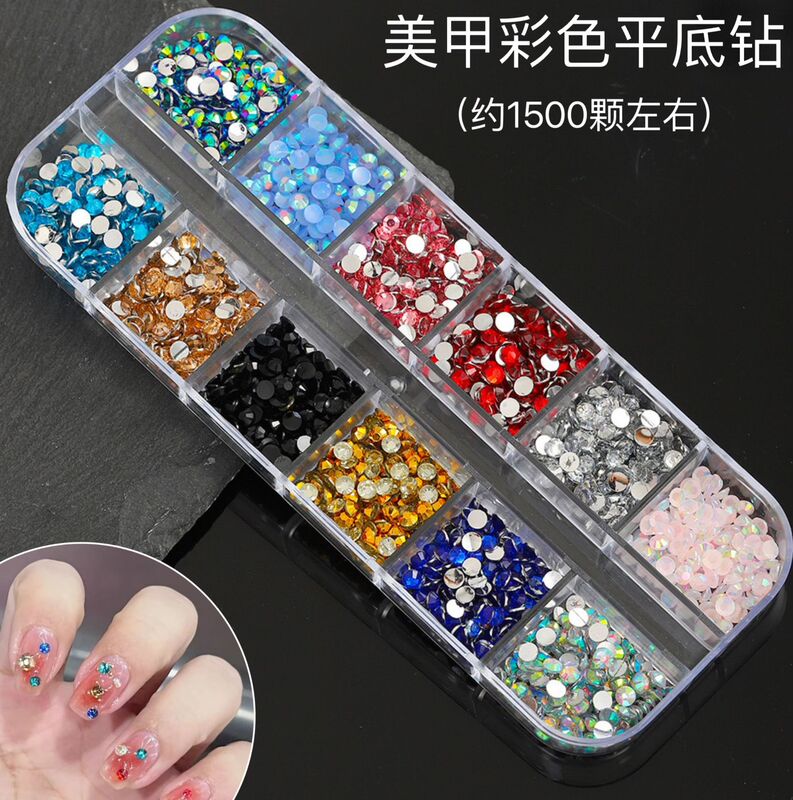 Nail jewelry flat bottom drill 12 acrylic rhinestone AB white big red mixed flat bottom drill color nail drill