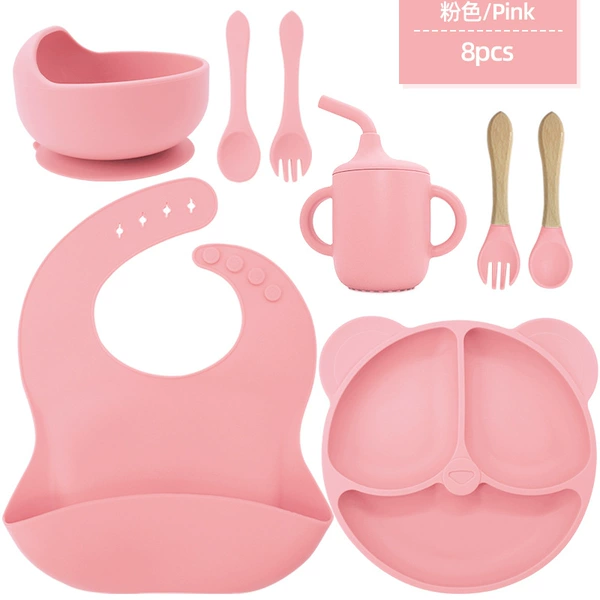 Set, bib, dinner plate for ears, silicone fuchsia glass, 8 pieces, 115G