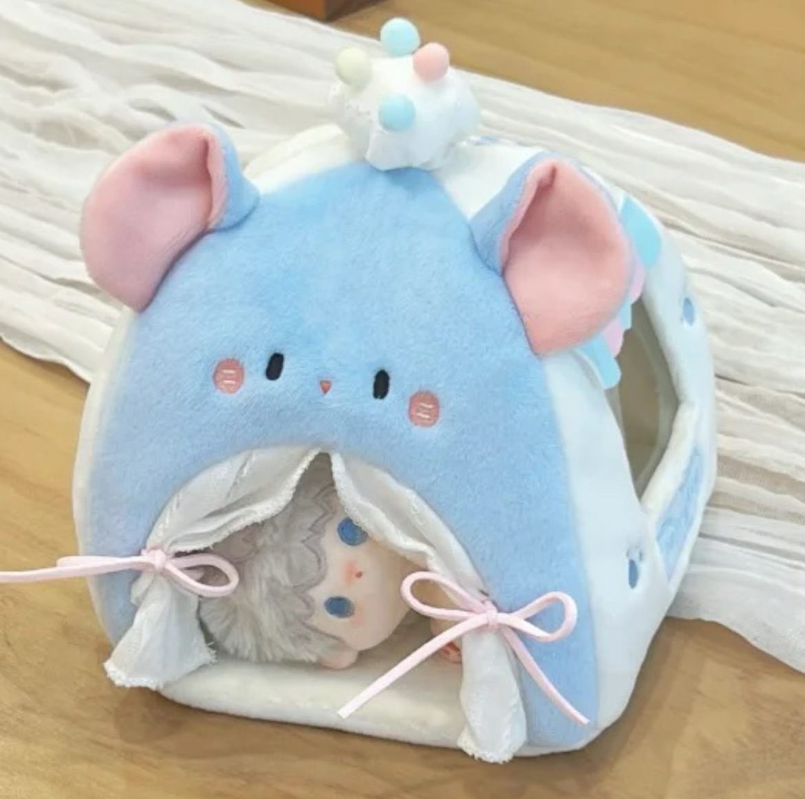 Muñeca de algodón cama de tienda de muñeca adorable cama de animales pequeños 10cm muñeca de peluche almacenar decoración fotográfica