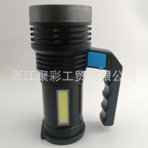 Cross-border flashlight bright led outdoor rechargeable searchlight portable household waterproof plastic xenon camping light