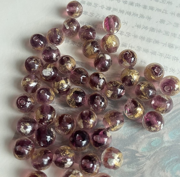 Yonghe 金箔灰ガラス DIY ルースビーズアクセサリーラウンドビーズ古代カラフルな砂ガラスビーズ半完成アクセサリー 1|undefined