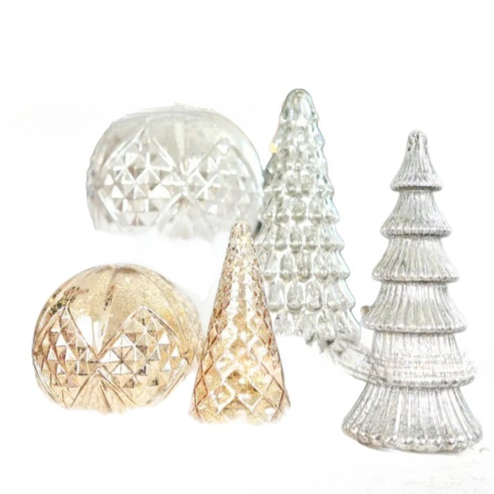 跨境新款Illuminated Mercury Glass Trees发光透明树脂树5件套|undefined