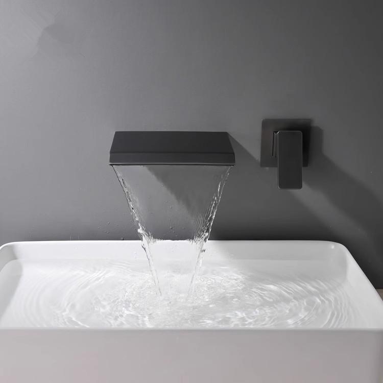 All-copper wall-in waterfall faucet concealed hot and cold wall-out faucet embedded washbasin bathtub concealed
