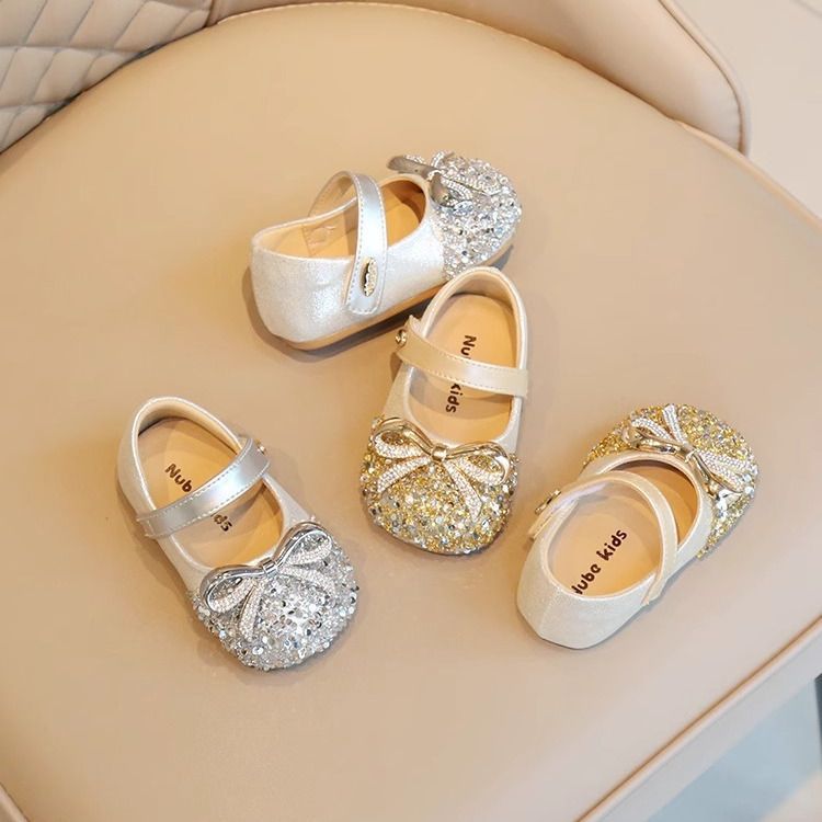 Baby Girl Princess Shoes Spring & Fall Flats Rhinestone Baby Soft Sole Toddler Shoes Girls Leather Shoes Fashion Dance Shoes