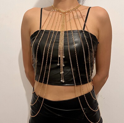 Europe and America Cross border Jewelry Retro Exaggeration tassels Body crystal tassels Chest Chain sexy bikini Waist chain
