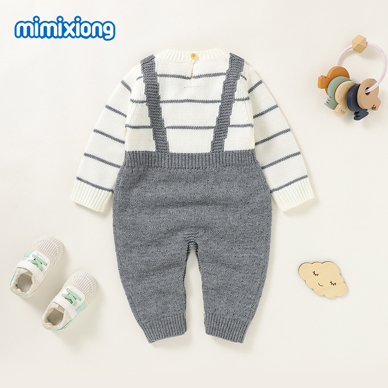 ins热卖新款婴幼童针织条纹假两件哈衣爬服|undefined