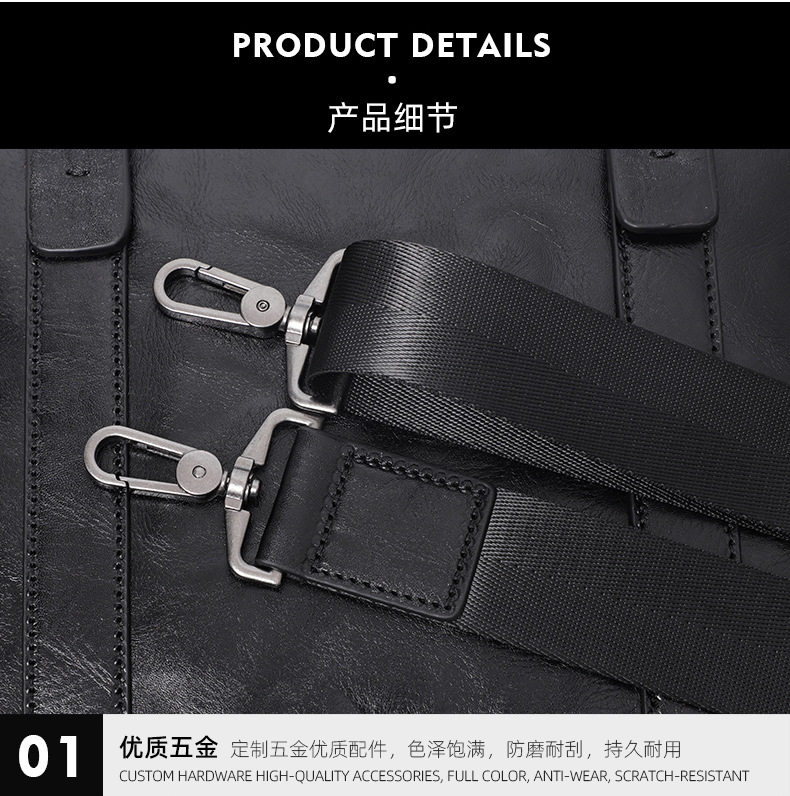 Túi xách tay nam da bò lớp đầu 38×8×28 cm, túi công sở đựng laptop 14 inch, đeo chéo tiện lợi — Màu Đen thuộc da bình thường bên trong màu đen, Màu đen cây cao, Lớp lót nỉ flannel cao cấp cầm tay màu đen chi tiết 35