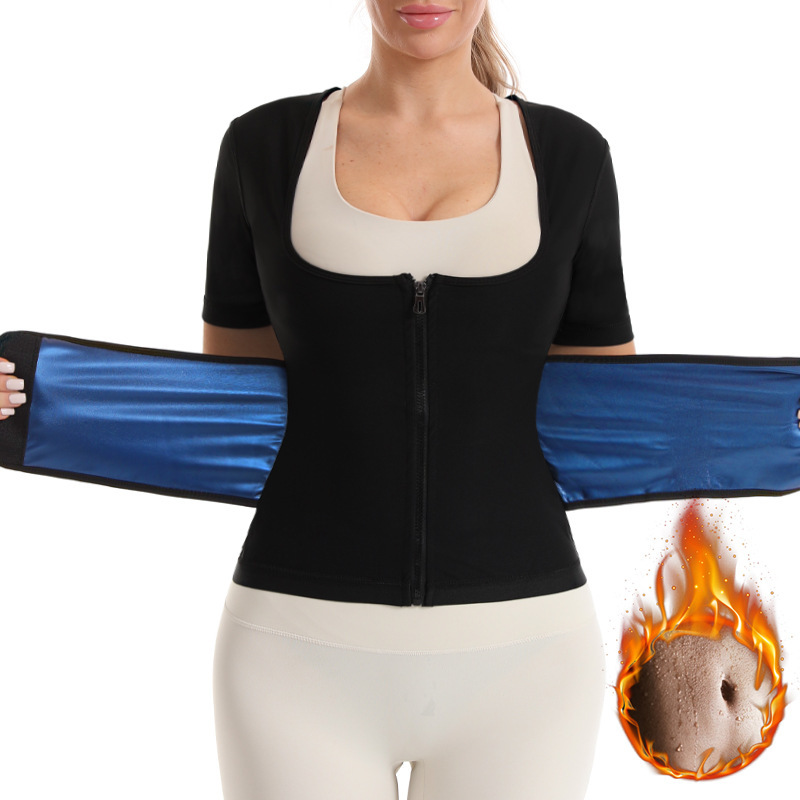 Cross-border Sauna Women's Waist Training Vest Single Belt Slim Fit Shaping Sauna Sweat Short Sleeve Exercise Fitness Cross-border Sauna Women's Waist Training Vest Single Belt Slim Fit Shaping Sauna Sweat Short Sleeve Exercise Fitness