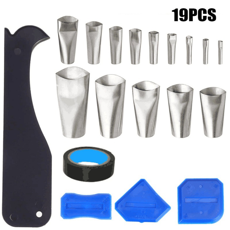 跨境19件边缘缝隙修整工具美缝塑料刮板填缝涂抹喷嘴地板瓷砖