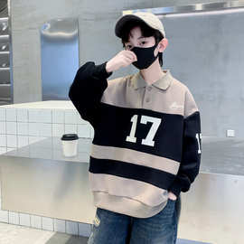 男童春秋款POLO衫卫衣炸街儿童春季潮童装2025新款中大童春装上衣