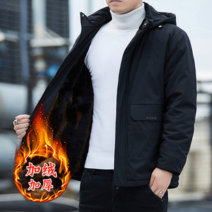Customized Logo2024 Winter Dad Cotton Outwear Men's Autumn and Winter Velvet Thickeneded Warm Hooded Jacket