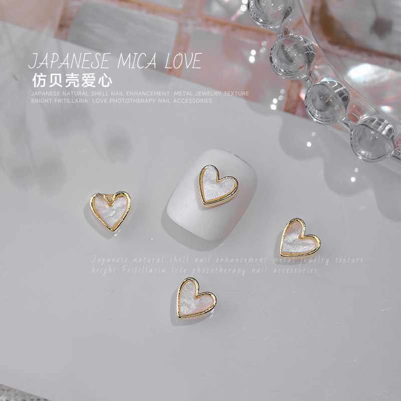 Nail Art Imitation Mother-Of-Pearl Accessories Popular Heart-Shaped Nail Metal Edge Diamond Imitation Shell Stone Accessories Wholesale Pearlescent