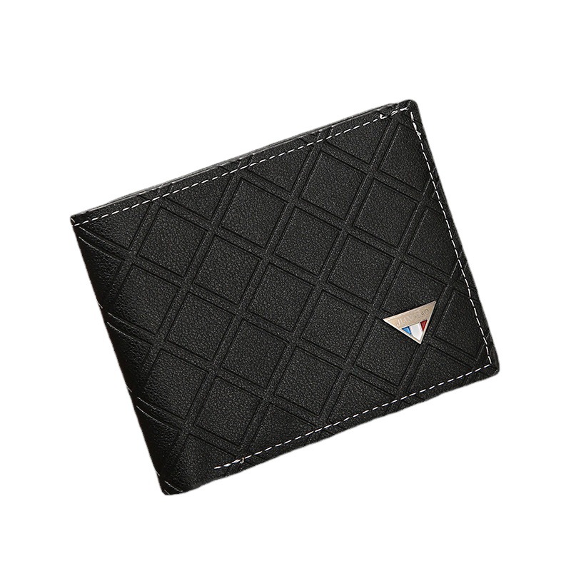 Men's Wallet Short Wallet Young Men's Casual Plaid Multi-Card Slot Thin Soft Leather Wallet Coin Purse Geometric Print