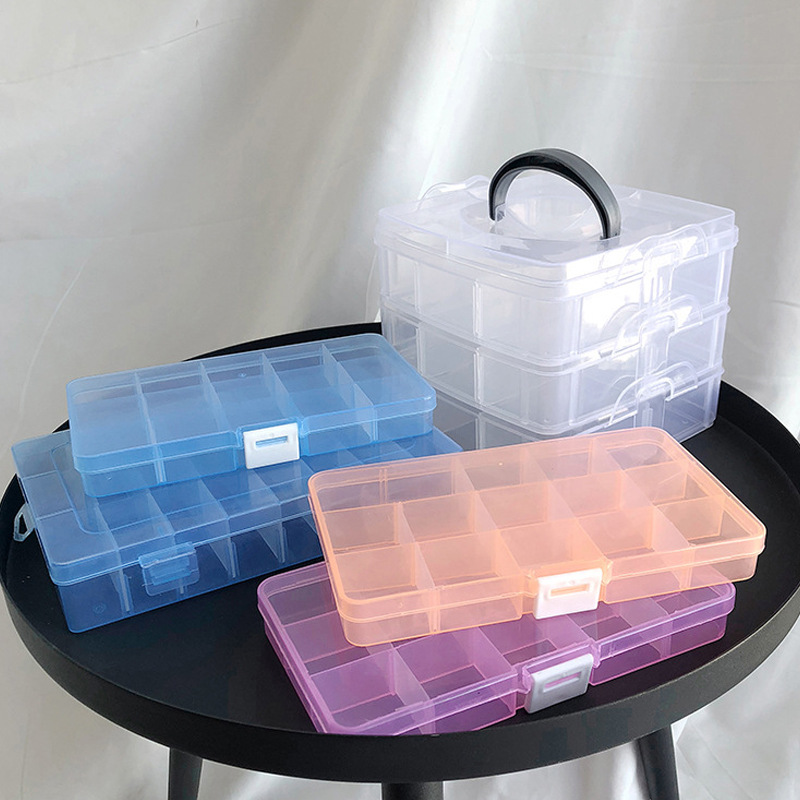 Jewelry storage box with large capacity, about home large transparent grid earring ring necklace bracelet plastic multi-functional
