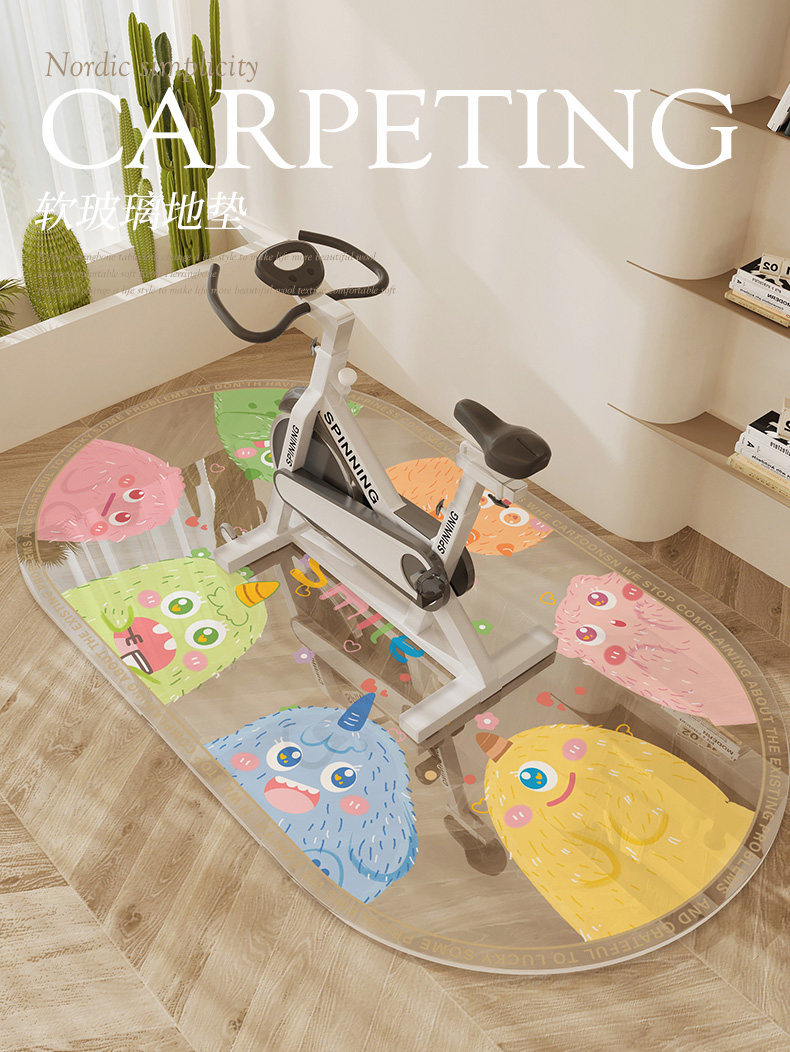 Specialized floor mat for spinning bikes, fitness equipment, non-slip home mat, shock-absorbing transparent oval treadmill carpet