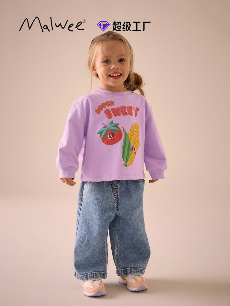 Chaqueta de niña mawlee transfronteriza otoño e invierno nuevo estilo base niños europeos y americanos cuello redondo camiseta casual de manga larga estilo occidental