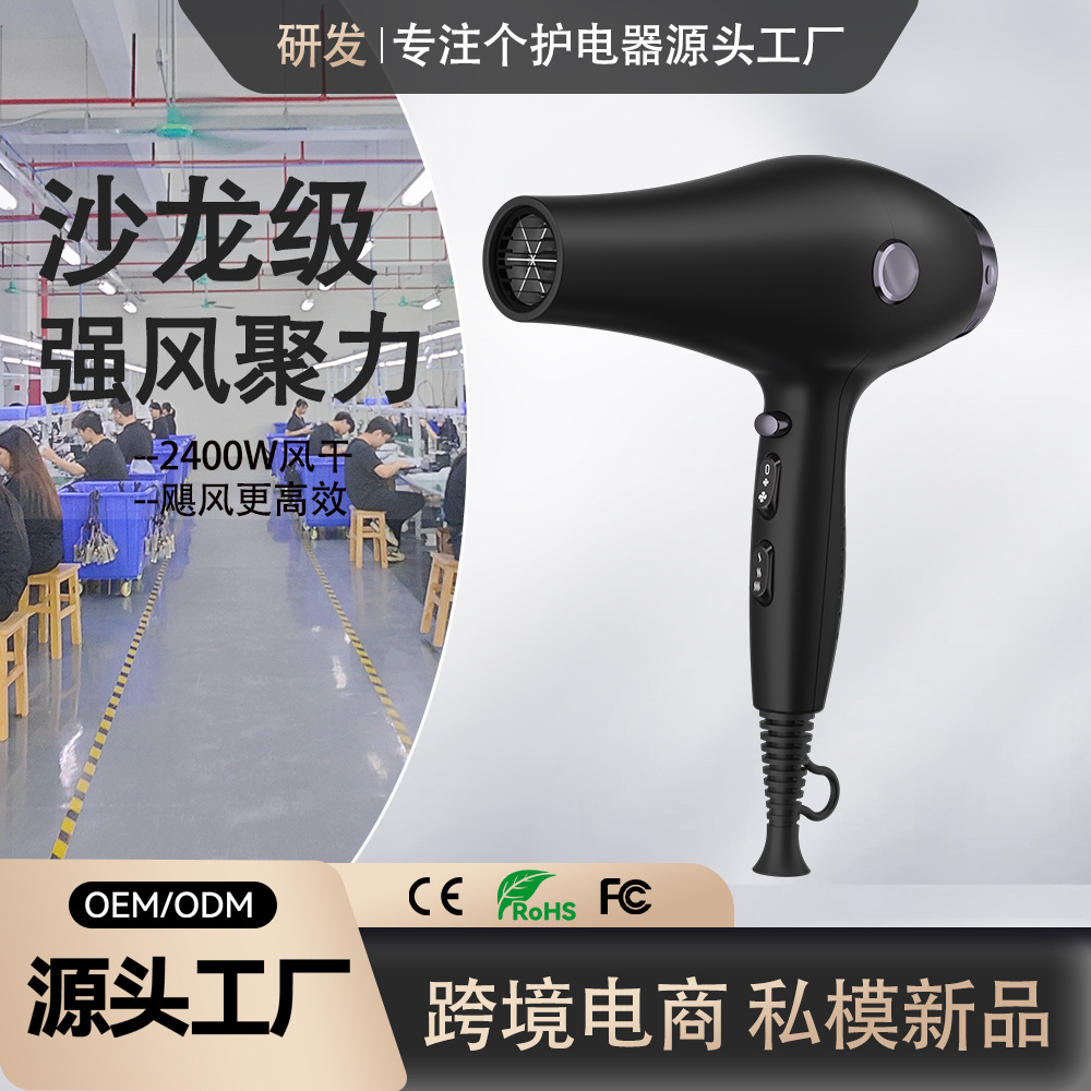 Secador de pelo popular transfronterizo, secador de pelo de alta potencia de 2400W para peluquerías, secador de pelo con iones negativos al por mayor