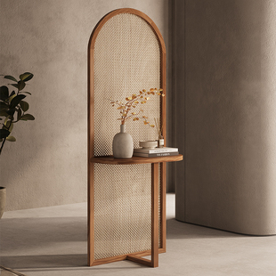# Quiet Style Nordic Solid Wood Seat Screen Home Rattan Screen Partition Living Room Entrance Rack Bedroom Door Cover