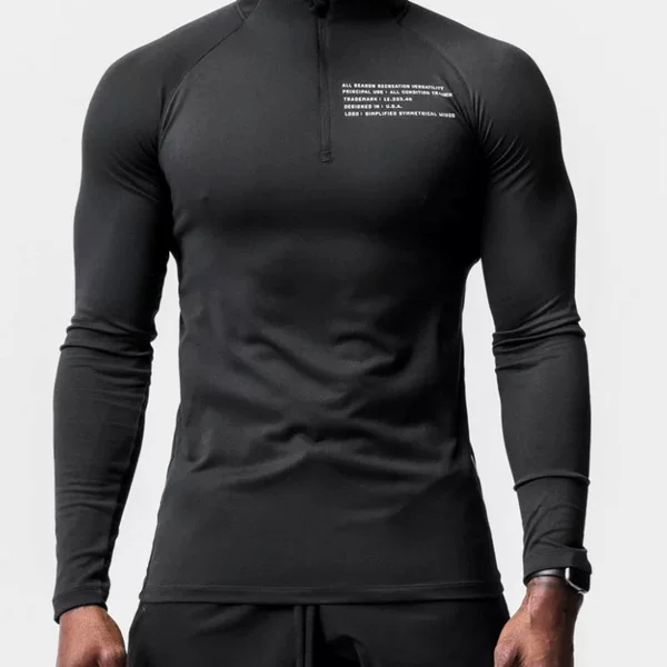 Sports sweater T-shirt men's tight fleece-lined running fitness leisure training long sleeve quick-drying half zipper stretch