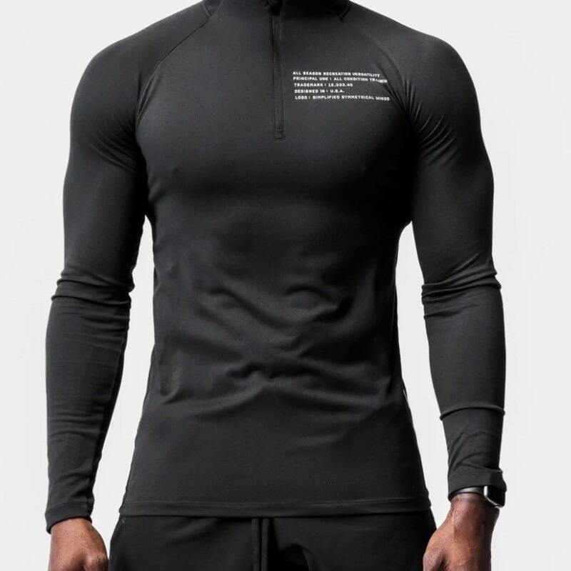 Sports sweater T-shirt men's tight fleece-lined running fitness leisure training long sleeve quick-drying half zipper stretch