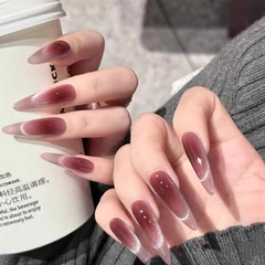 秋冬法式腮紅貓眼穿戴甲氣質氛圍感美甲貼片顯白高級感千金甲長款