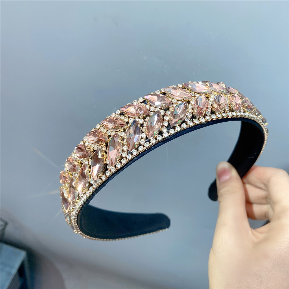 Diadema De Piedras Preciosas De Diamantes De Borde Ancho De Cristal De Moda display picture 2