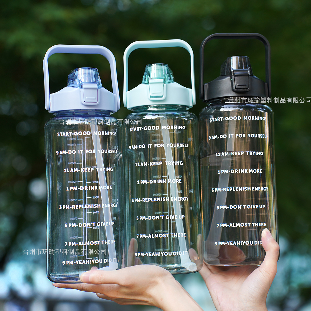 Nueva taza de plástico transparente de gran capacidad escala olla espacial deportiva olla portátil con paja taza de agua de plástico resistente a caídas