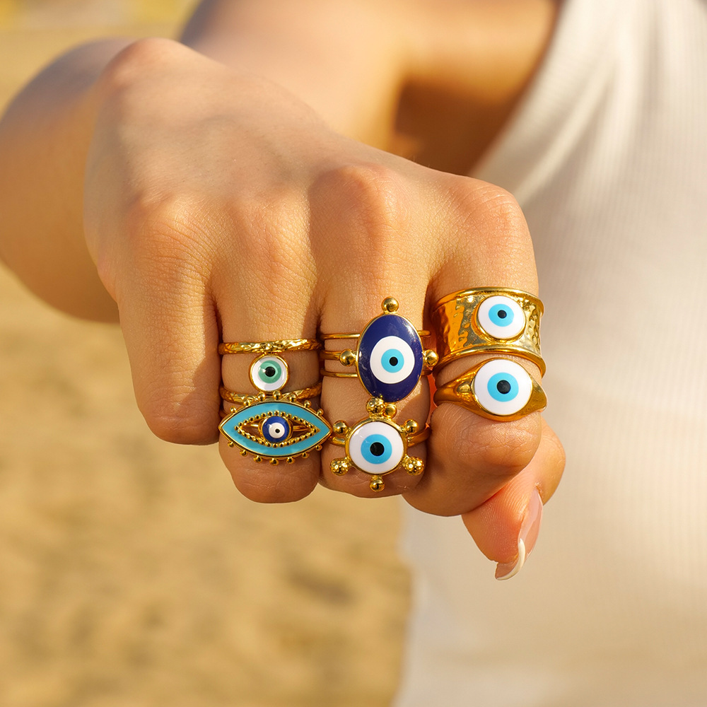 1 Piece Quantity Holiday, Daily Occasion PVD Coated Real Gold Plated Devil's Eye 304 Stainless Steel Casual Simple Style Waterproof Non Tarnish Rings