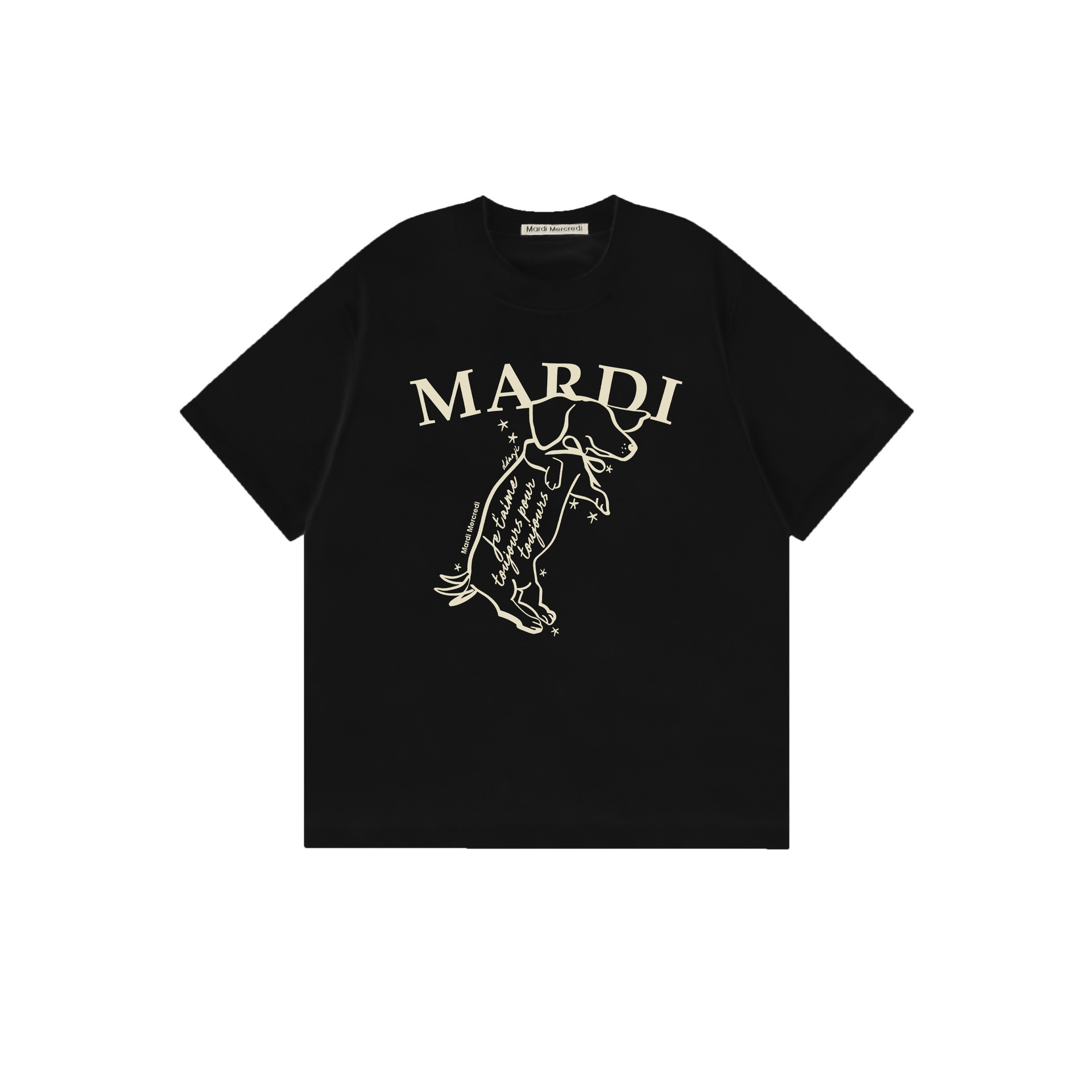 2025 新マルディ半袖右肩スリムフィットゴールドハイシルバー同スタイルデイジードックスフード犬 Tシャツホットガール着用