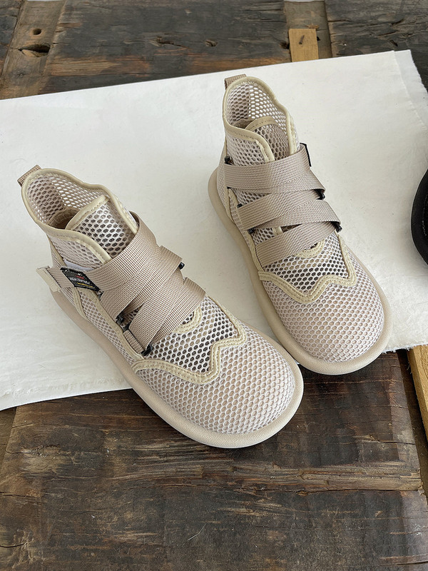 Breathable Mesh Casual Cool Boots with Soft Soles and Soft Surfaces, High-Top Breathable Perforated Shoes, Summer Thin Cotton and Linen Sandals