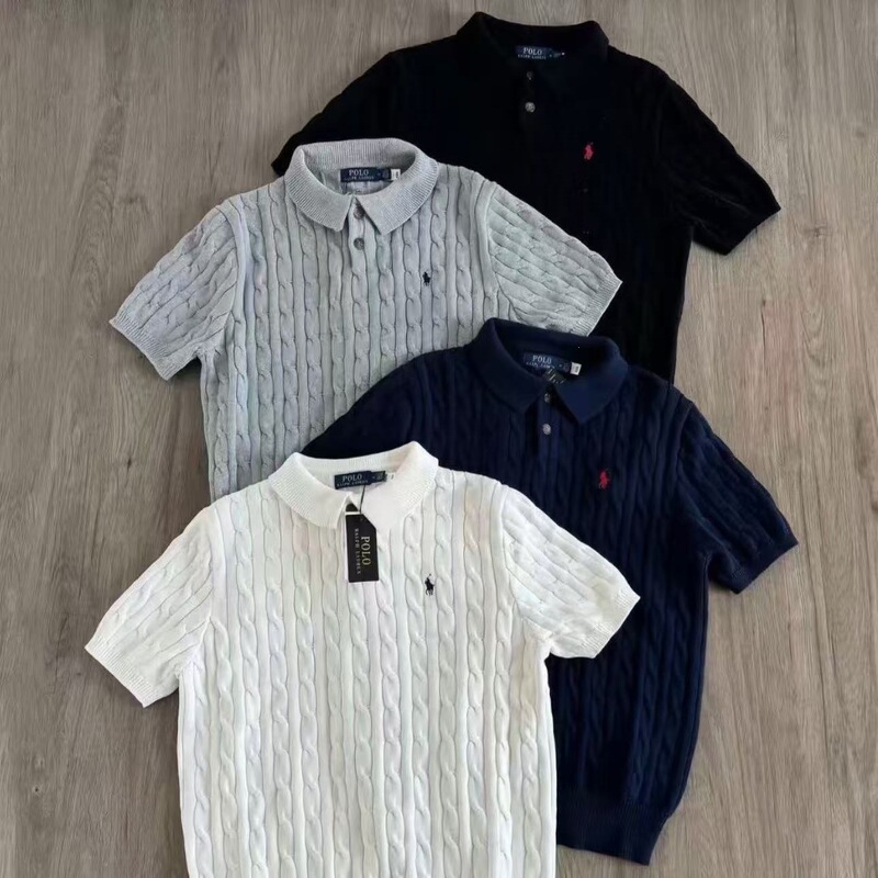 25 new cross-border Ralf RL men's POLO shirt with a turn-down collar, solid color, small horse embroidered logo, knitted short sleeves, casual and loose fit