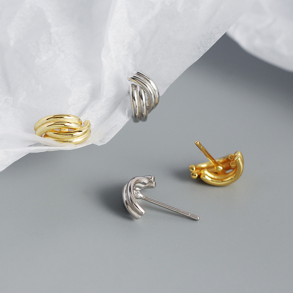 All Seasons Season Women'S Gender Polished Finish Simple S925 Silver Geometric Handmade Twisted Geometric Solid Color Earrings