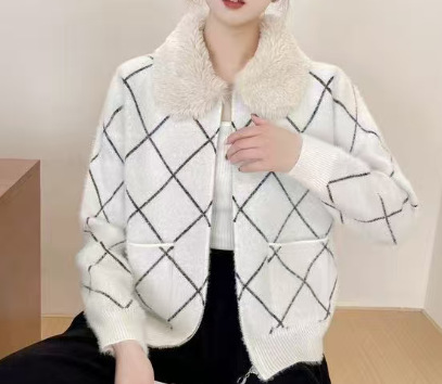 秋冬时尚撞色条纹棒球领拉链开衫毛衣女时尚通勤长袖针织衫外套|undefined
