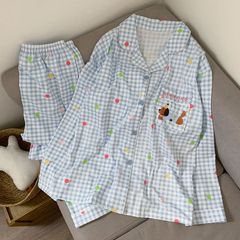 加肥加大码秋季新款睡衣女170g仿棉品质长裤长袖睡衣女套装可外出