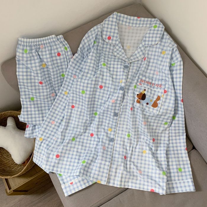 加肥加大码秋季新款睡衣女170g仿棉品质长裤长袖睡衣女套装可外出|undefined