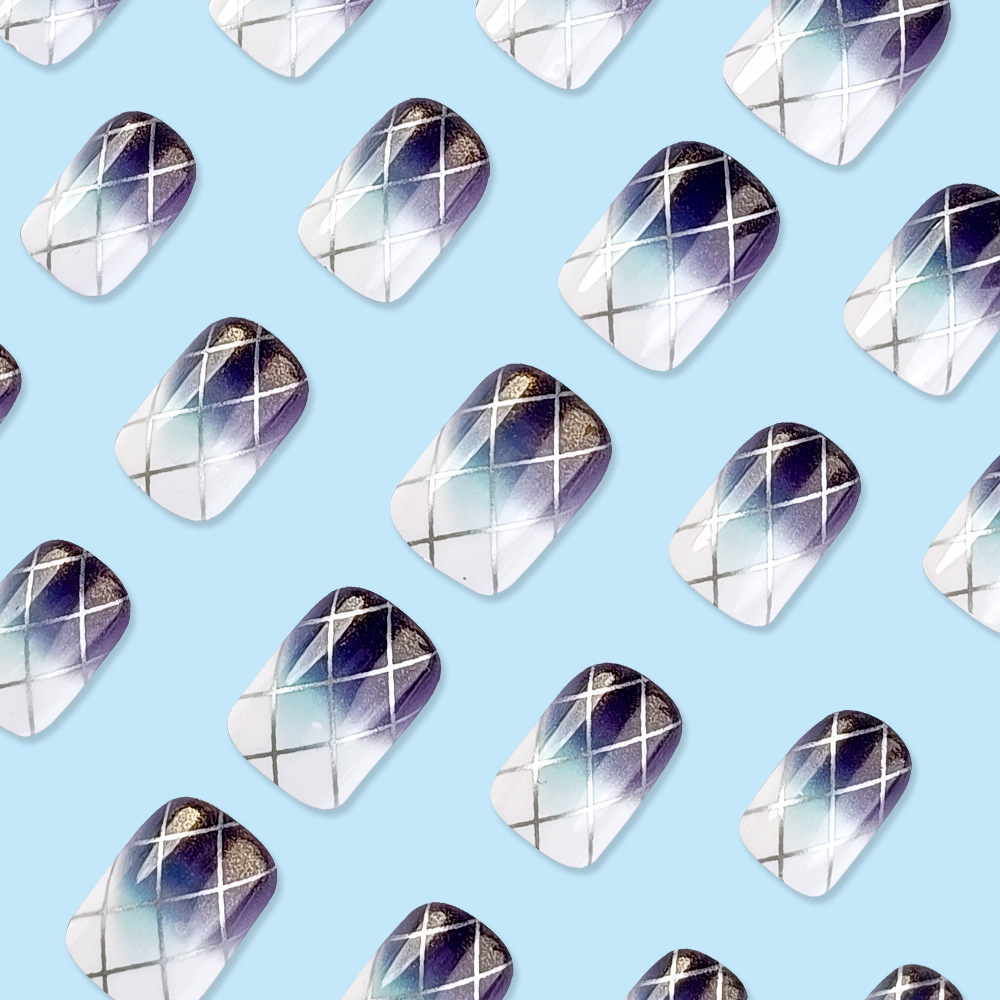 Europa y América Gradiente Diamante Grid Use Uña Hielo Laser Aurora Sense Uña Parche de Línea Geométrica de Color Fantástico