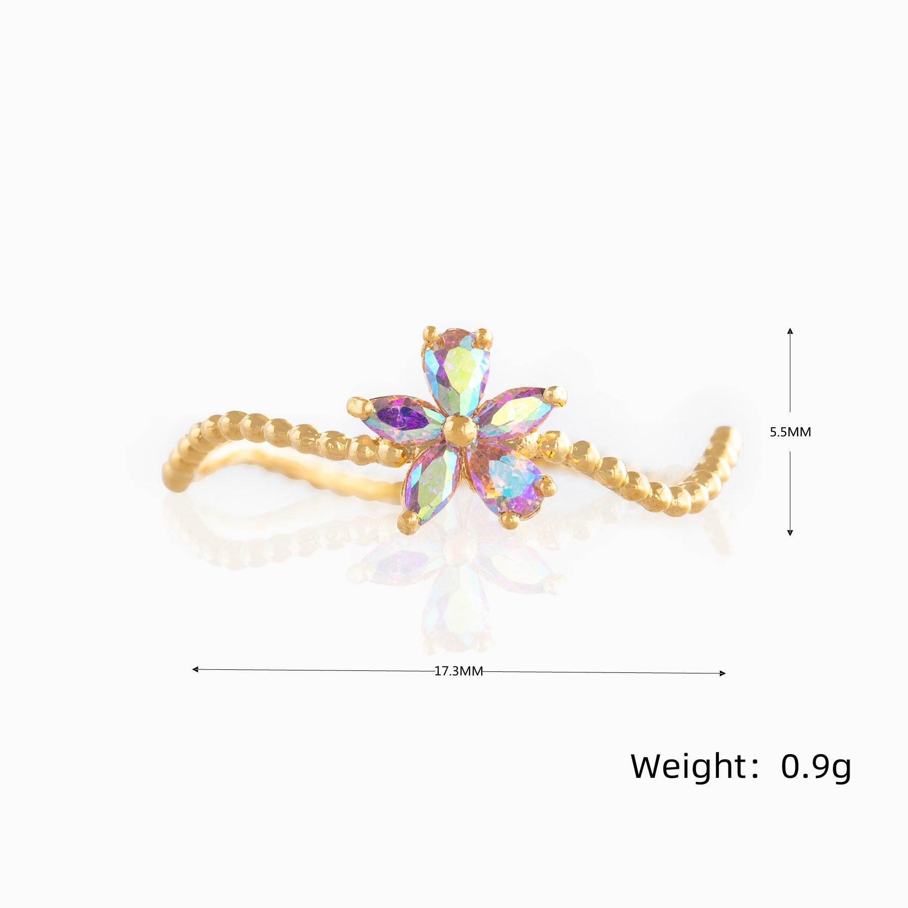 Fashion Flower Copper Plating 18K Real Gold Wave Creative Ring