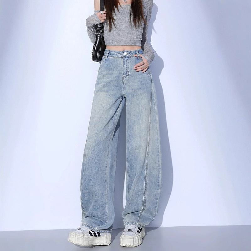 浅色弯刀牛仔裤女春秋2025潮流百搭新款梨型夏季薄款香蕉阔腿裤子|undefined