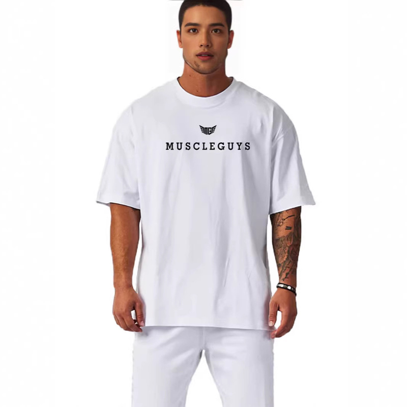 European and American Style Fitness Sports Tops, Training Clothes, Heavyweight 260g Oversized Pure Cotton Loose Round Neck Short-Sleeved T-Shirt for Men European and American Style Fitness Sports Tops, Training Clothes, Heavyweight 260g Oversized Pure Cotton Loose Round Neck Short-Sleeved T-Shirt for Men