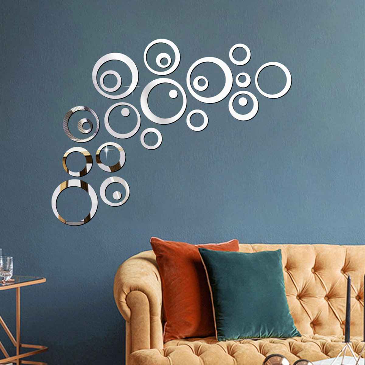 Hot selling geometric hollow circle mirror wall stickers 3D acrylic living room bedroom home decoration removable