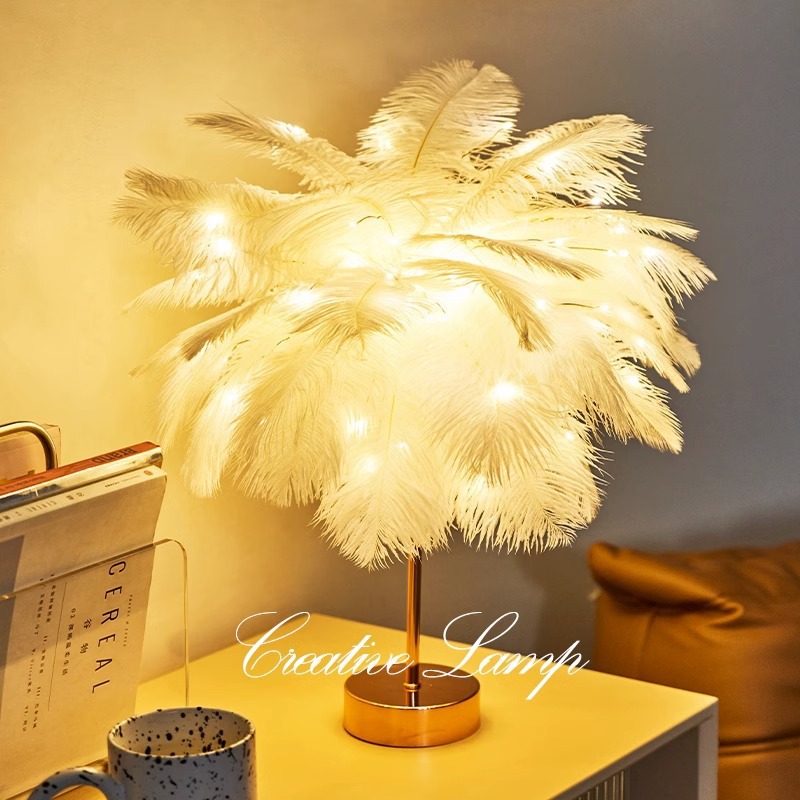 Explosión plumas lámparas de noche en vivo diseño de fondo dormitorio decoración de luz INS red hadas luces de atmósfera de alto nivel