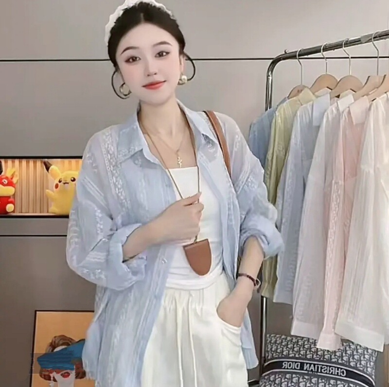 Lazy Style Thin Lace Crochet Sun Protection Shirt for Women 2026 Summer New Korean Style Loose Slimming Long-Sleeved Outer Wear