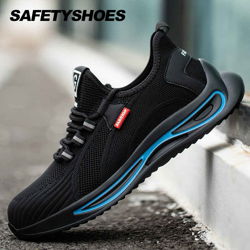 Cross-border Manufacturers Wholesale Anti-smashing Anti-piercing Labor Insurance Shoes Men's Steel Toe Shoes Flying Woven Lightweight Safety Protection Safety Shoes