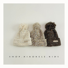秋冬新款儿童毛线帽可爱毛球韩国宝宝保暖护耳帽男女童针织套头帽