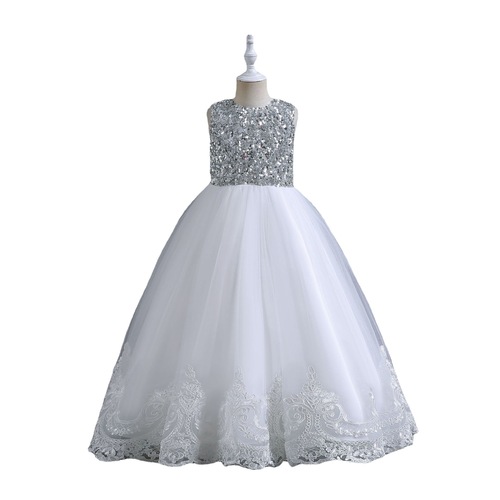 Fairy White princess dress baby Singers host Birthday Wedding Party flower girls Show Jazz dance Dresses children dress sequins tutu skirts girls birthday dress