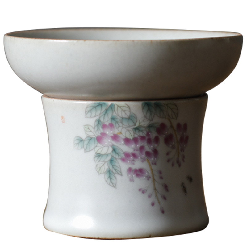 Luna blanca Ru horno mineral crudo filtro abierto colador de té con base juego de té de Kung Fu accesorios hechos a mano personalizados colador de té porcelana