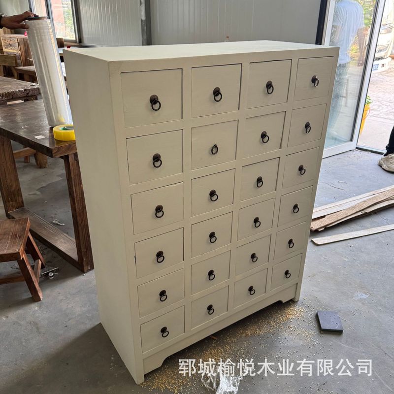 漢方薬キャビネット小型家庭用シンプルな収納キャビネット玄関装飾無垢材レトロ古い収納薬材キャビネット|undefined