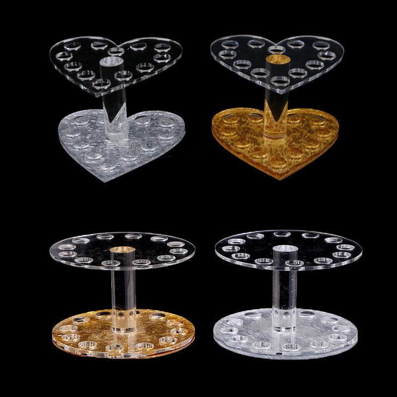 Nail Art Pen Holder Acrylic Brush Storage Thickeneded/thin Gold and Silver Heart-shaped Pen Holder Round Pen Holder Nail Tool